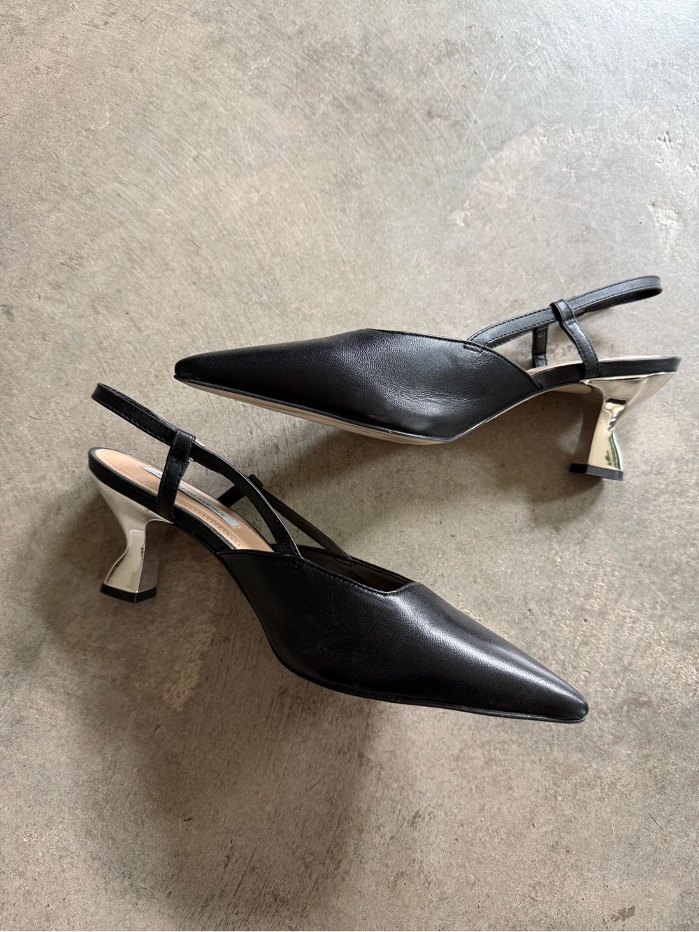 Saks Fifth Avenue Black Pointed Slingback Flats with Adjustable Strap